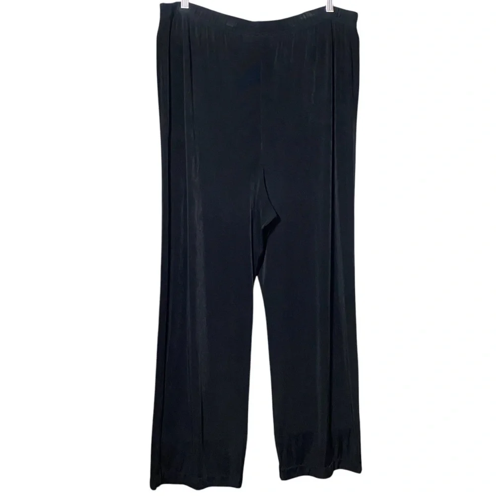 HW New York Black Slinky Knit Wide Leg Pants Large High Rise Pull On Minimalist